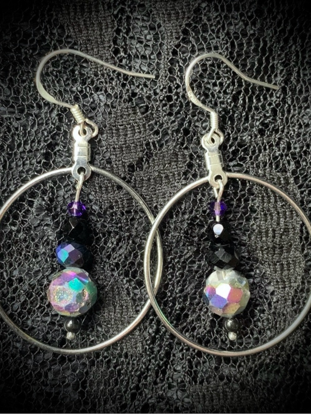 Iridescent Druzy Swarovski Crystal Hoop earrings 925